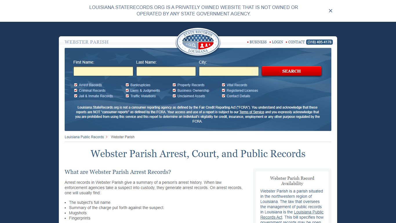 Webster Parish Arrest, Court, and Public Records