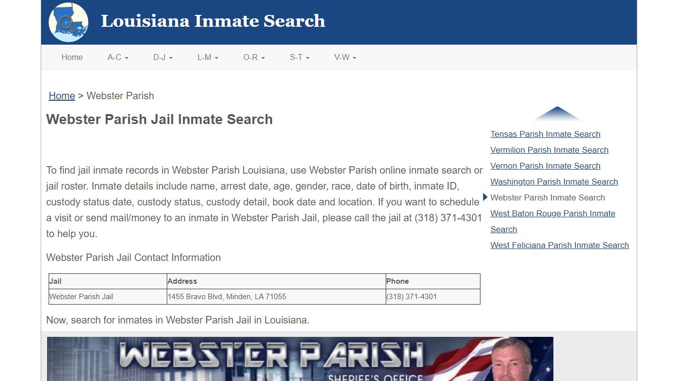 Webster Parish LA Jail Inmate Search